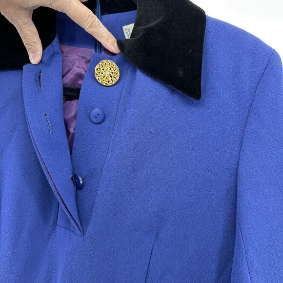 Vintage CELINE PARIS Wool Velvet Collar Cuffs Dress Purple Long Sleeves Sz 38 - Picture 6 of 16